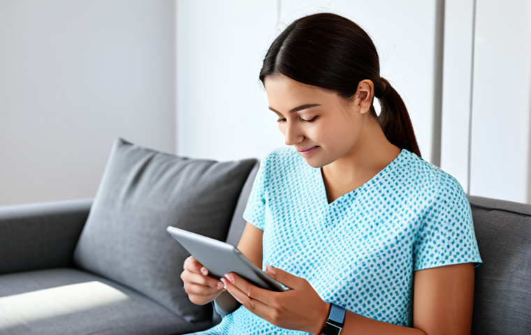 Personalized Health Management with a Digital Companion**

A fully clothed woman in comfortable, modest clothing, interacting with a digital companion interface on a tablet. The scene is a bright, modern living room. The tablet displays health data (heart rate, sleep patterns) in a clean, easy-to-understand format. Include a wearable device (smartwatch) on her wrist. Focus on a sense of well-being and proactive health management. Safe for work, appropriate content, professional, perfect anatomy, correct proportions, well-formed hands, natural pose.

**