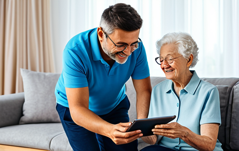 디지털 컴패니언십의 혁신적 접근법 - **

A professional businesswoman in a modest business suit, sitting at a desk in a modern office. Fu...