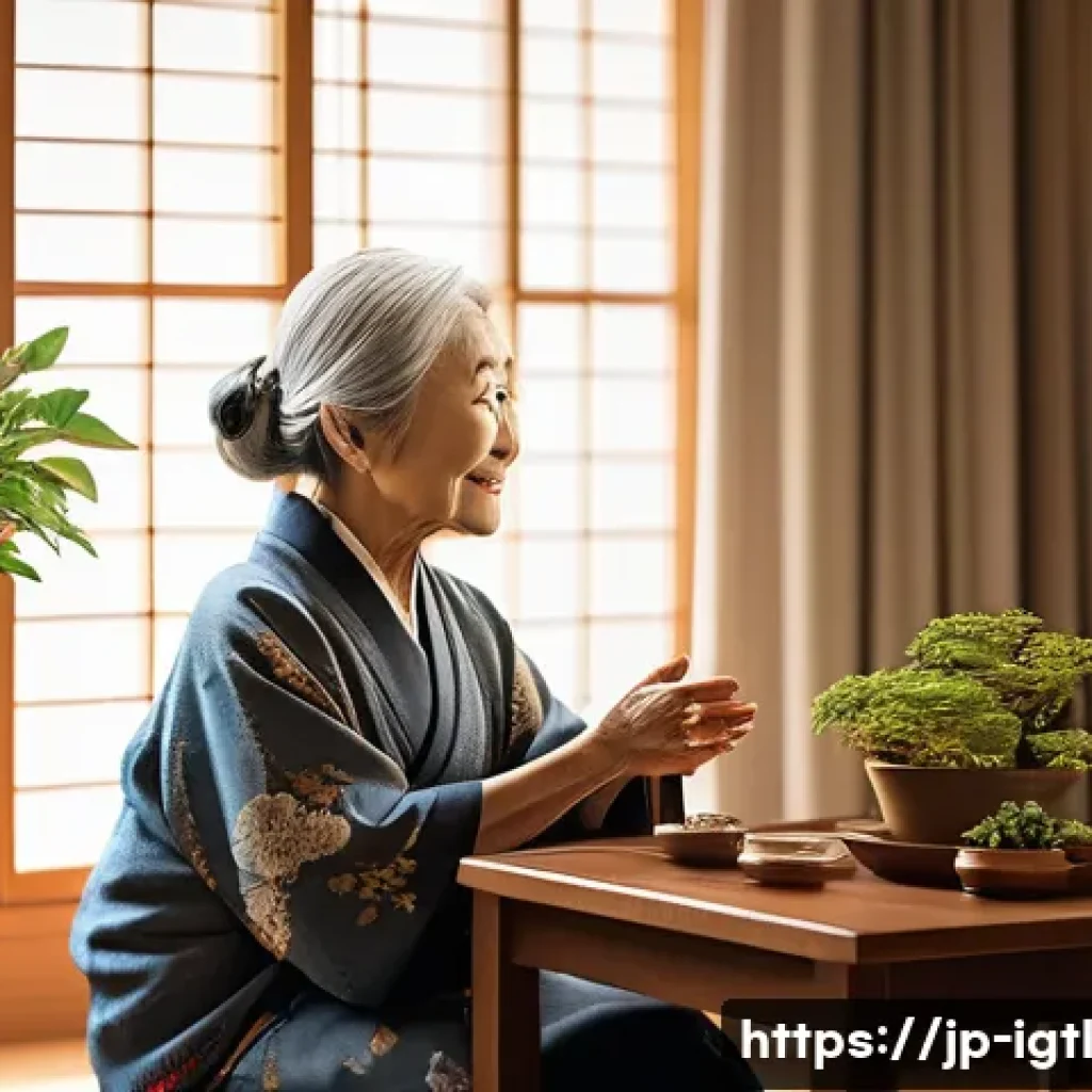 디지털 컴패니언십을 위한 교육 프로그램 - **Prompt:** A heartwarming scene where an elderly Japanese woman, with kind eyes and a gentle smile,...