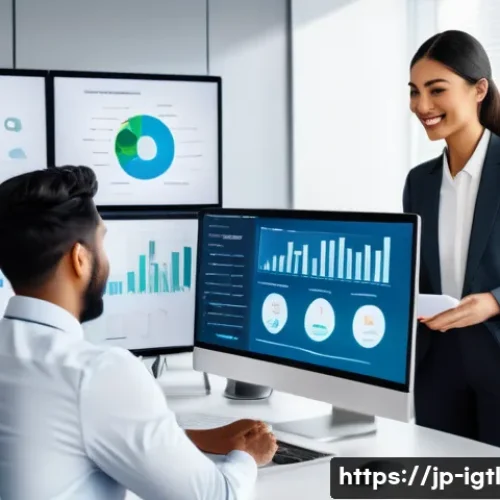 디지털 컴패니언십과 글로벌 시장 접근 - A modern, sleek office environment showing a diverse multinational team collaborating on digital mar...