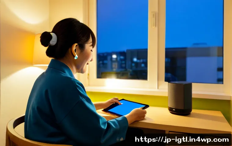 디지털 컴패니언십 도구 추천 - Photorealistic cozy evening scene of a Japanese older adult sitting comfortably at a tidy apartment ...